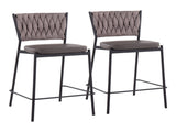 Contemporary Counter Stool in Black Metal, Grey Faux Leather, and Light Brown Fabric - Set of 2 B202P221684