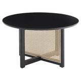 Mid-century wooden coffee table with PE cane stand, 31.5-inch round solid wood Bohemian style coffee W2720P237624