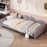 Twin size Upholstered Daybed, Sherpa Fabric Sofabed with Cloud-Shaped Backrest, No Box-spring N733P234602E