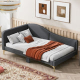 Twin Size Upholstered Daybed with Headboard and Armrest, Support Legs, Grey WF318293AAE