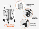 Folding Shopping Cart, Jumbo Grocery Cart with Double Baskets, 360&deg Swivel Wheels, Heavy Duty W2181P365208
