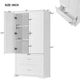 ZNTS Tall Bathroom Storage Cabinet, Cabinet with Two Doors and Drawers, Adjustable Shelf, MDF Board, WF310828AAK