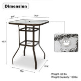 ZNTS 31 Inch Patio Bar Table, Square Outdoor Bar Height Bistro Table with Tempered Glass Tabletop & 11674267