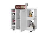 Woodland Bar Cart with Casters, Wine Rack and Open Shelf White B062111726