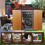 ZNTS 8ft x 6ft Outdoor Metal Storage Shed with Metal foundation,Coffee W540P175672