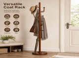 Freestanding Wooden Coat Rack, Vintage Natural Birch Wood Coat Tree with Hooks, Sturdy Hall Tree for 73729252