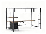 Twin Size Metal Loft Bed with Desk, Bookshelf, Fabric Drawers, Charging Station & LED Light, Heavy 78593971