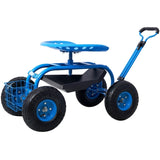 Rolling Garden Scooter Garden Cart Seat with Wheels and Tool Tray, 360 Swivel Seat,Blue W46542629