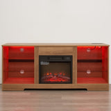 TV Stand Electric Fireplace TV Stand Glass Shelves, 3D Fireplace TV Stand LED Lights Wood W2275P257558