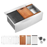 33x22x10"Farmhouse Apron Single Bowl Stainless Steel Kitchen Sink with Workstation W2898P228904