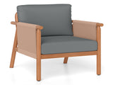 Gray Boho Patio Acacia Wood Chair with Woven Rope Armrests, Cushioned Outdoor Accent Chair for Porch 11342284