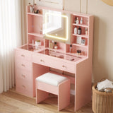 Apple Pink Textured Particle Board with Melamine Laminate, Tempered Glass Top, Five-Drawer Dressing 23583211