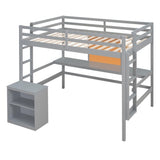 ZNTS Full size Loft Bed with Desk and Writing Board, Wooden Loft Bed with Desk & 2 Drawers Cabinet- Gray 96271078