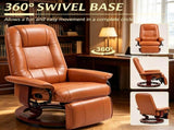 Light Brown Faux Leather Swivel Recliner Chair with Footrest And Armrest Wood Base Comfortable 53260000