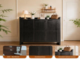 Black Entryway Shoe Storage Cabinet with Slatted Doors, Modern Wooden Hallway Console Table with Top W3417P524611