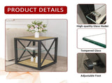 Set of 2 Modern End Table Nightstand for Bedroom & Living Room, Tempered Glass & Natural Wood MDF W241P246917