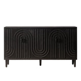Modern Black Sideboard Cabinet with Decorative Nailhead Accents, Stylish Storage Solution for Dining 93430200