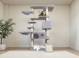 84.6 in Light Gray Cat Tree Tower with Wide Base, 3 Large Hinding Condo, 11 Scratching Post, 03217192