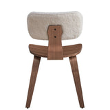 White Boucle and Walnut Side Chair with Upholstered Back B062P209233