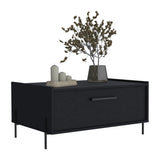 ZNTS Coffee Table 15.6" H, 1 shelf, 4 legs, Black B097P250877