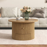 Round Coffee Table for Living Room in Natural, Farmhouse Coffee Table a Drawer, Center Table N735P242922N