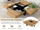 Unique Design Coffee Table 4 Hidden Storage Compartments, Square Cocktail Table WF305182AAD