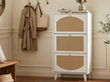 Rattan-fronted 3-tier shoe cabinet, particleboard, 54*24*135 cm, white 44658599