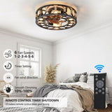 Caged Ceiling Fan with Lights Remote Control, Low Profile Flush Mount Farmhouse Modern Ceiling fans, W1340103796