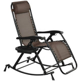 Outdoor Rocking Chairs, Foldable Reclining Zero Gravity Lounge Rocker w/ Pillow, Cup & Phone Holder, W2225142473