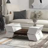 ON-TREND 6mm Glass-Top Coffee Table with Open Shelves and Cabinets, Geometric Style WF299270AAK