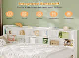Twin Size Wood Single Bed with Large Multi-compartment Storage Headboard Bookshelf, Simple W5767P546865