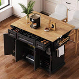 K&K 54inch Large Kitchen Island with Rubber Wood Drop Leaf, Embossed Texture Rolling Kitchen Cart on N707P195395B
