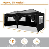 10x20 Black Pop Up Canopy Outdoor Party Tent with 6 Sidewalls with 6 pcs Weight Bag,Carry Bag 61666922