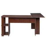 ZNTS L-Shaped Wood Right-angle Computer Desk with Two-layer Bookshelves Dark Brown 28876635