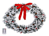 48 in Pre-Lit Snow-Flocked Christmas Wreath, 150 Warm White LED Lights, 450 PVC Tips, Remote 97371474