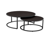Modern Faux Leather Nesting Round Coffee Table with Black Metal Base,Accent Tea Table for Living W2186P340496