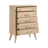 ZNTS Mid-Century Modern Design Natural Oak Finish Chest of 5 Drawers Nickel Tone Classic Style Bedroom B011P224818