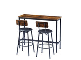Bar Table Set with 2 Bar stools PU Soft seat with backrest, Rustic Brown, 43.31'' L x 15.75'' W x W1162P144762