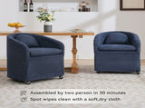 059-Set of 1 Chenille Fabric Dining Armchair With Back Cushion and Universal Wheels,Blue W527P242556