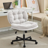 ZNTS Armless-Office Desk Chair with Wheels: PU Leather Cross Legged Wide Chair,Comfortable Adjustable 71405818