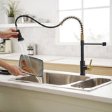 Commercial Black and Nickel Gold Faucet with Pull Out Sprayer, Single Handle Single Lever W1932P172336