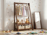 100% Solid Rubber Wood Freestanding Coat Rack, A-Frame Stable Garment Hanger with 3 Hooks & 2 56123368