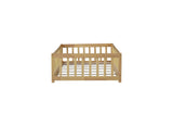 Twin Size Floor Bed with Fence and Door,Rubber Wood Floor Bed with Safety Guardrails,Natural 22789495
