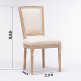 French Style Solid Wood Frame Linen Fabric Square Back Dining Chair,Set of 2,Cream W162290981