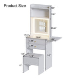 Small Space Vanity Table Set with 3 Adjustable Lighted Mirror and Storage Chair, Makeup Vanity Table W509P238990