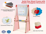 3-in-1 Kids Wooden Easel - Magnetic Chalkboard/WhiteboardPaper Roll, 60 Accessories, NaturalBlue 24573493