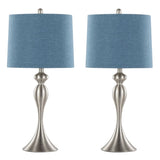 Ashland 27" Contemporary Metal Table Lamp in Brushed Nickel with Moroccan Blue Textured Slub Linen B202P224083