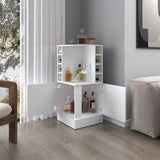 White Corner Bar Cabinet with Bottle Rack and Open Shelf B062P290255