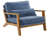 Mid-Century Oak Accent Chair - Deep Navy Blue Chenille Upholstered Single Lounge Chair, Sturdy Wood 69546769