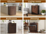10-Gallon Woodgrain Tilt-Out Trash Can Cabinet Wooden Garbage Recycling Cabinet with Wave-Textured W2557P319051